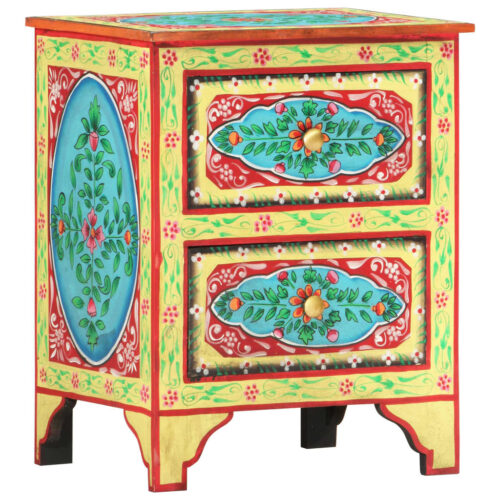 Hand Painted Bedside Cabinet 40x30x50cm Solid Mango Wood - Image 10