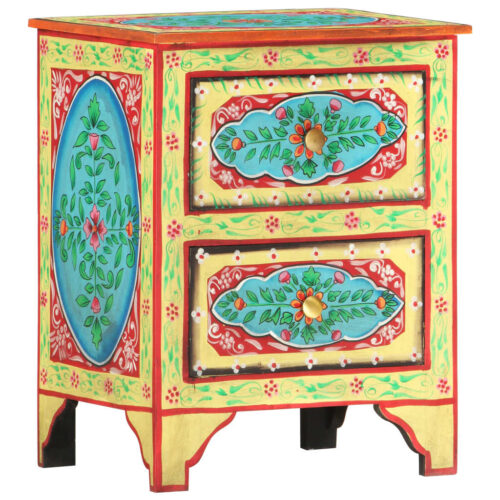 Hand Painted Bedside Cabinet 40x30x50cm Solid Mango Wood - Image 12