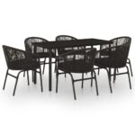 7-Piece Garden Dining Set Black Outdoor Patio Lounge Furniture