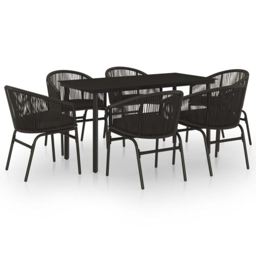 7-Piece Garden Dining Set Black Outdoor Patio Lounge Furniture