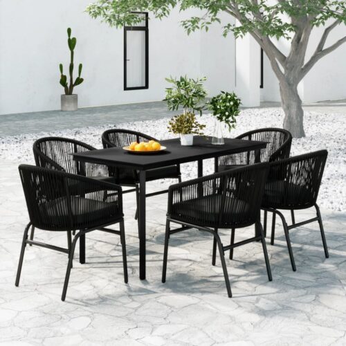 7-Piece Garden Dining Set Black Outdoor Patio Lounge Furniture - Image 9