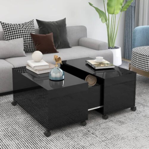 Coffee Table High Gloss Black 75x75x38cm Engineered Wood - Image 9