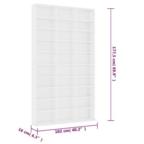 CD Cabinet White 102x16x177.5cm Engineered Wood - Image 6