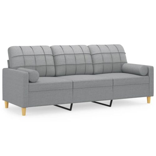 3-Seater Sofa with Throw Pillows Grey 180cm Fabric