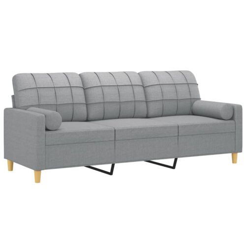 3-Seater Sofa with Throw Pillows Grey 180cm Fabric - Image 3