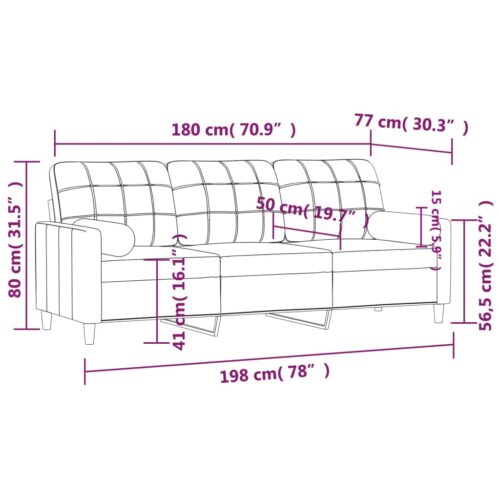 3-Seater Sofa with Throw Pillows Grey 180cm Fabric - Image 8