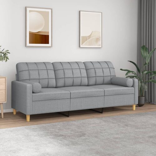 3-Seater Sofa with Throw Pillows Grey 180cm Fabric - Image 9
