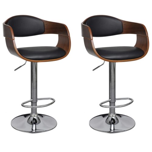 Bar Stools 2pcs Black Bent Wood Faux Leather