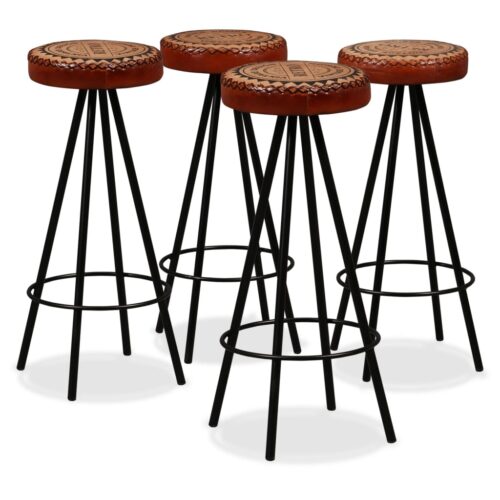 Bar Stools 4pcs Real Leather