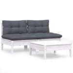 3-Piece Garden Lounge Set with Anthracite Cushions Pine Wood Outdoor Patio Furniture