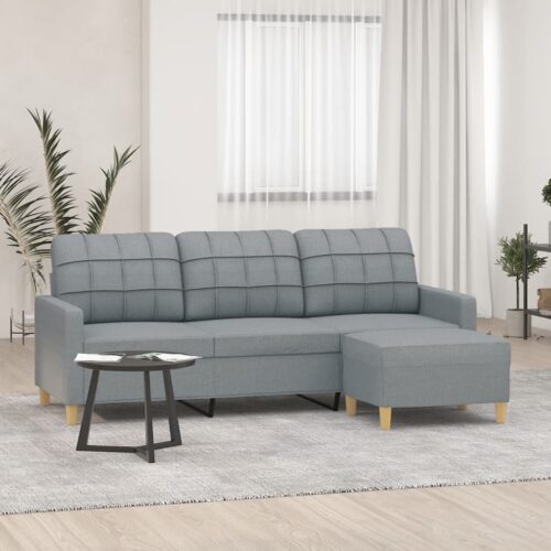 3-Seater Sofa with Footstool Grey 180cm Fabric - Image 8