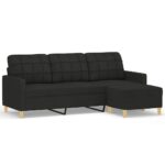 3-Seater Sofa with Footstool Black 180cm Fabric