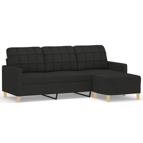3-Seater Sofa with Footstool Black 180cm Fabric