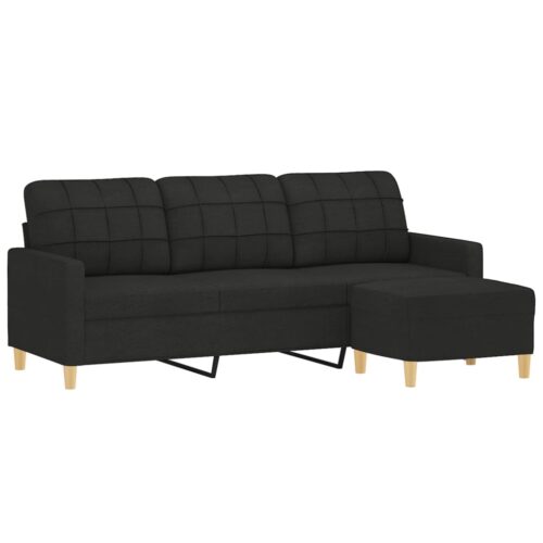 3-Seater Sofa with Footstool Black 180cm Fabric - Image 3