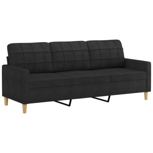3-Seater Sofa with Footstool Black 180cm Fabric - Image 4