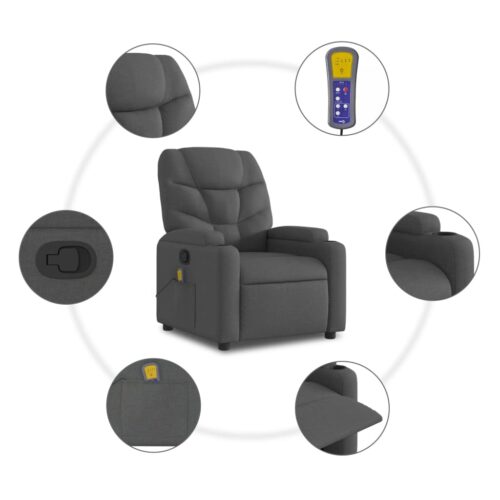 Massage Recliner Chair Dark Grey Fabric - Image 8