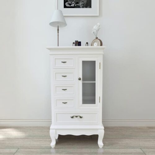 Cabinet with 5 Drawers 2 Shelves White - Image 9