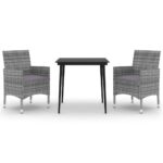 3-Piece Garden Dining Set with Cushions Poly Rattan Wicker Outdoor Patio Furniture Glass
