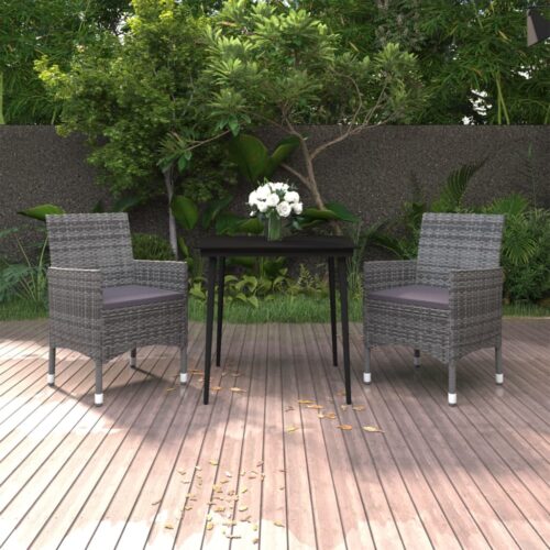 3-Piece Garden Dining Set with Cushions Poly Rattan Wicker Outdoor Patio Furniture Glass - Image 9
