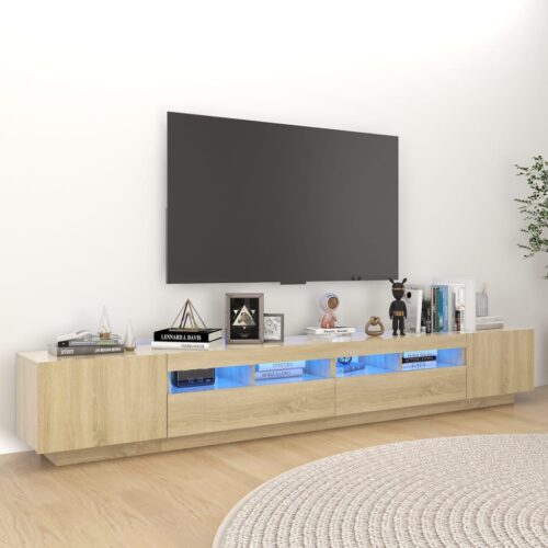 LED RGB Lights Wooden TV Cabinet Entertainment Unit Stand Storage Rack Shelf Oak