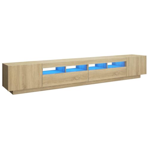 LED RGB Lights Wooden TV Cabinet Entertainment Unit Stand Storage Rack Shelf Oak - Image 2