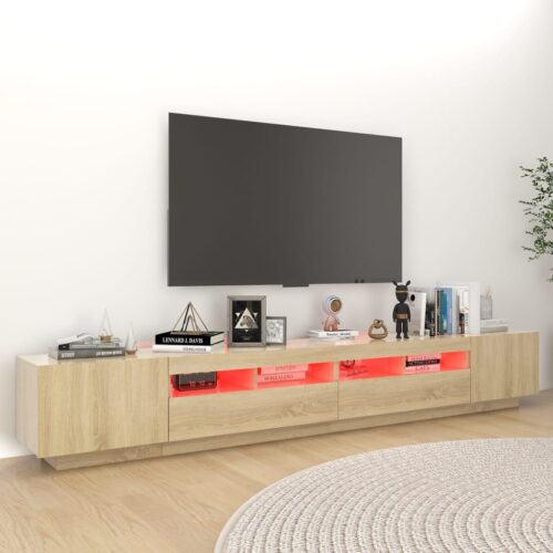 LED RGB Lights Wooden TV Cabinet Entertainment Unit Stand Storage Rack Shelf Oak - Image 4