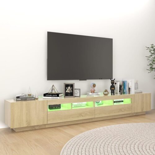 LED RGB Lights Wooden TV Cabinet Entertainment Unit Stand Storage Rack Shelf Oak - Image 5