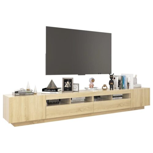 LED RGB Lights Wooden TV Cabinet Entertainment Unit Stand Storage Rack Shelf Oak - Image 6