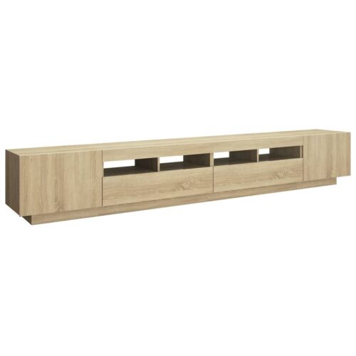 LED RGB Lights Wooden TV Cabinet Entertainment Unit Stand Storage Rack Shelf Oak - Image 7
