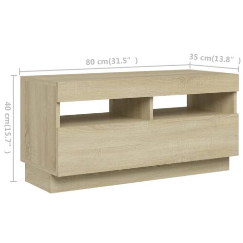 LED RGB Lights Wooden TV Cabinet Entertainment Unit Stand Storage Rack Shelf Oak - Image 9