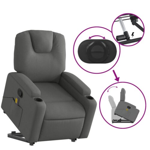 Stand up Massage Recliner Chair Dark Grey Fabric - Image 5