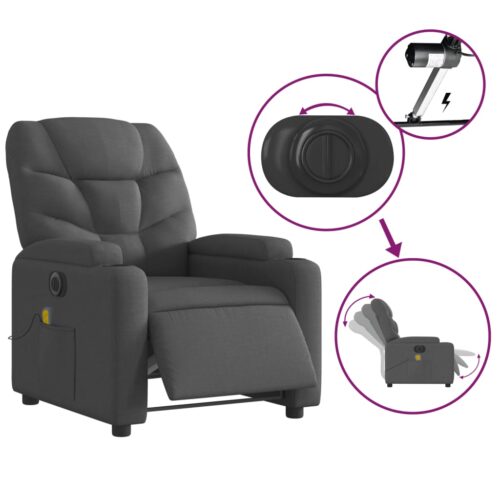 Electric Massage Recliner Chair Dark Grey Fabric - Image 5