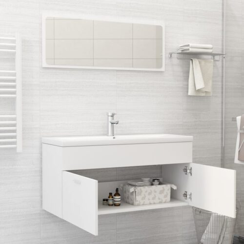 Bathroom Furniture Set White Engineered Wood - Image 3