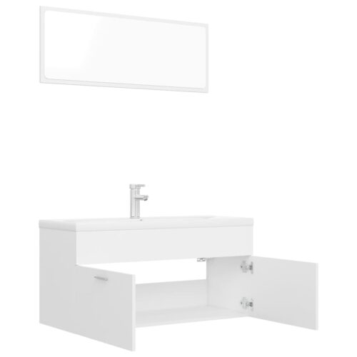 Bathroom Furniture Set White Engineered Wood - Image 7