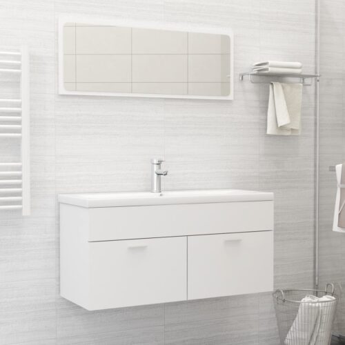 Bathroom Furniture Set White Engineered Wood - Image 12