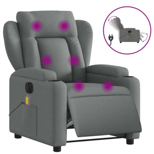 Electric Massage Recliner Chair Dark Grey Fabric - Image 2
