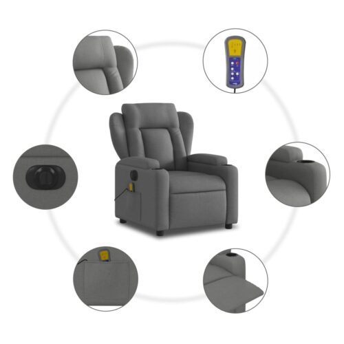Electric Massage Recliner Chair Dark Grey Fabric - Image 7