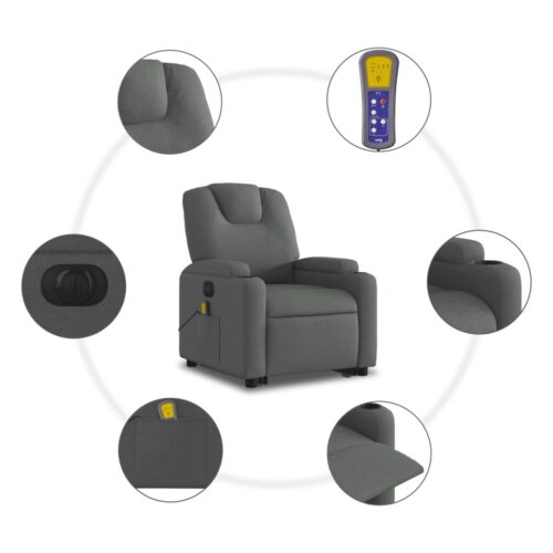 Electric Stand up Massage Recliner Chair Dark Grey Fabric - Image 7