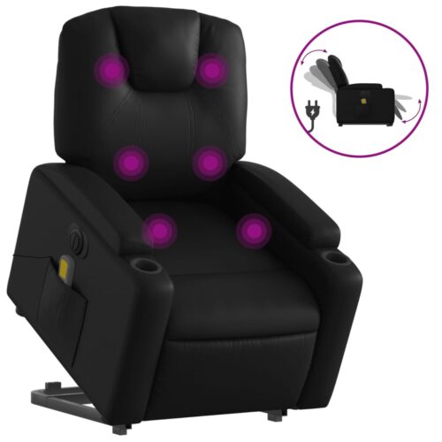 Electric Stand up Massage Recliner Chair Black Faux Leather - Image 2