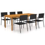 7-Piece Garden Dining Set Black Outdoor Patio Lounge Furniture