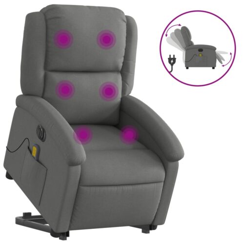 Electric Stand up Massage Recliner Chair Dark Grey Fabric - Image 2