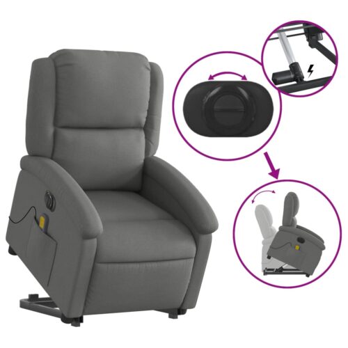 Electric Stand up Massage Recliner Chair Dark Grey Fabric - Image 5