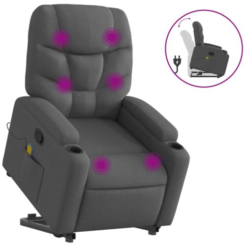 Stand up Massage Recliner Chair Dark Grey Fabric - Image 2