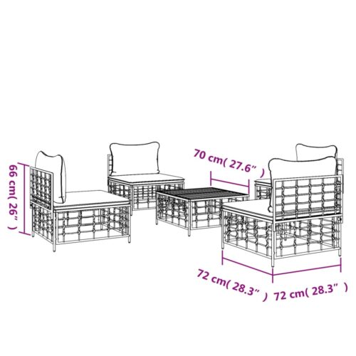 5-Piece Garden Lounge Set with Cushions Anthracite Poly Rattan - Image 7