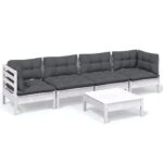 5-Piece Garden Lounge Set with Cushions Pine Wood Outdoor Patio Furniture