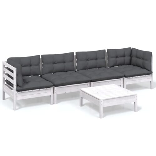 5-Piece Garden Lounge Set with Cushions Pine Wood Outdoor Patio Furniture