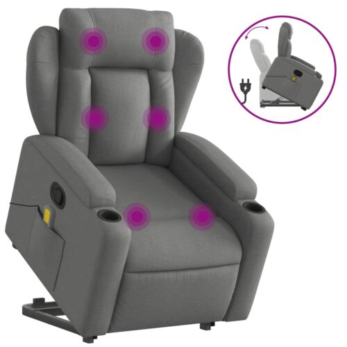 Stand up Massage Recliner Chair Dark Grey Fabric - Image 2