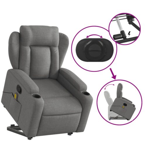 Stand up Massage Recliner Chair Dark Grey Fabric - Image 5