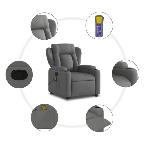 Stand up Massage Recliner Chair Dark Grey Fabric - Image 7