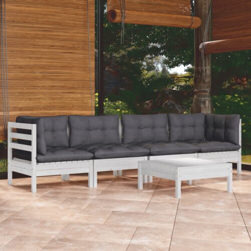 5-Piece Garden Lounge Set with Cushions Pine Wood Outdoor Patio Furniture - Image 10